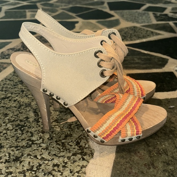 Stella McCartney Brown Multi Fabric Platform Ankle Tie Sandals Size 39 - Picture 5 of 9